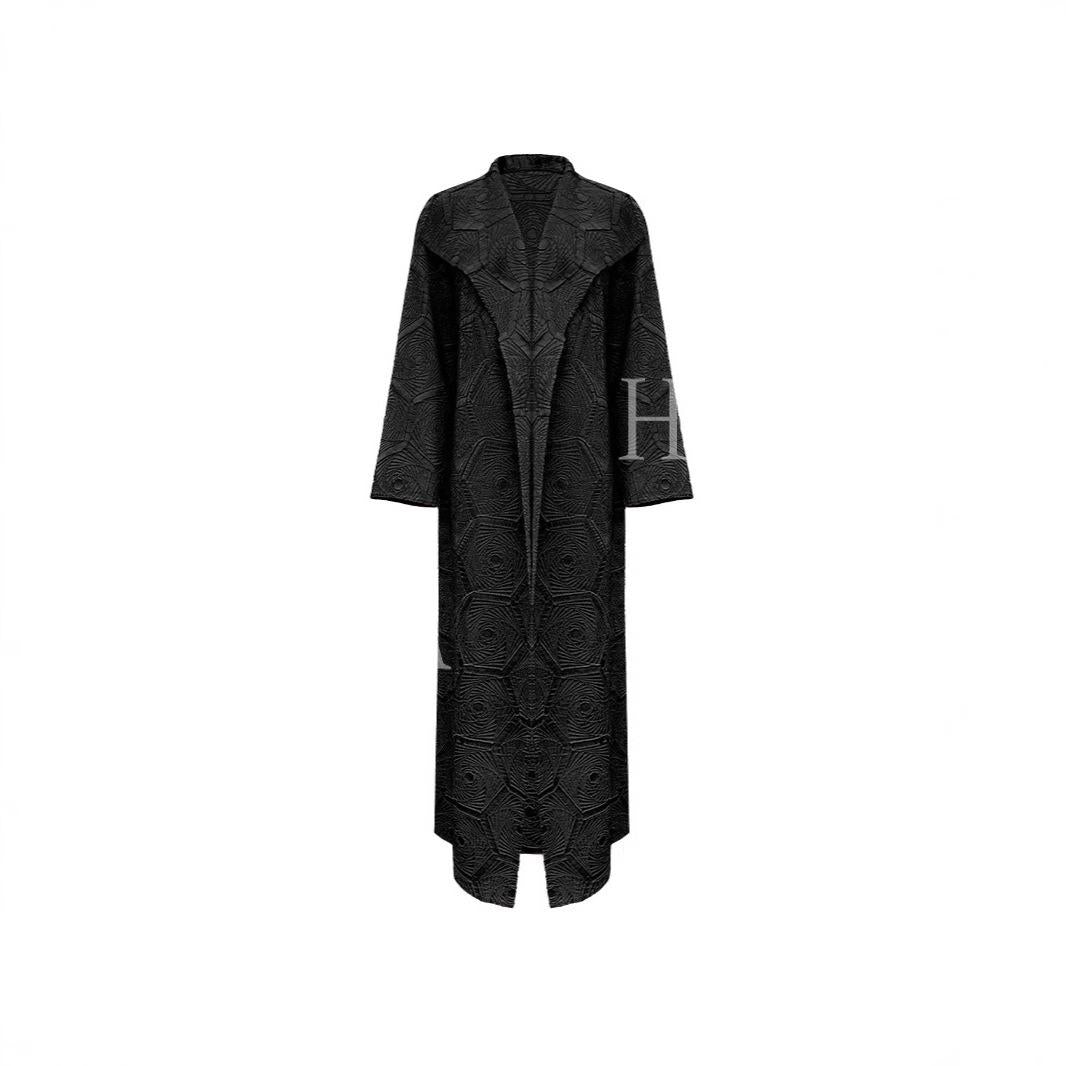 HS6592 Embroidered Pleated Cardigan Jacket - Large Size, Comfortable Mid-Length