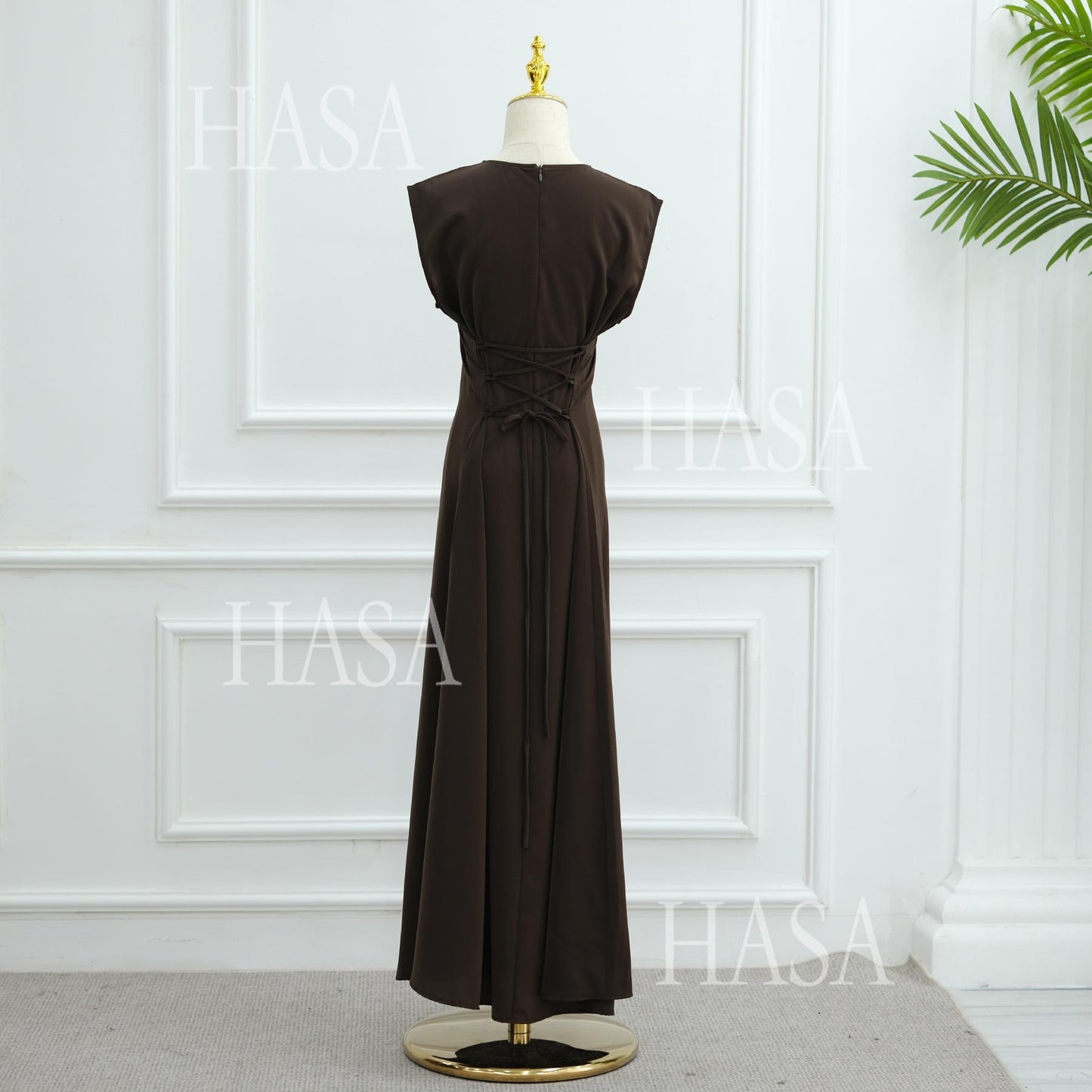 HS6470 Sleeveless Long Dress with Adjustable Back Lacing