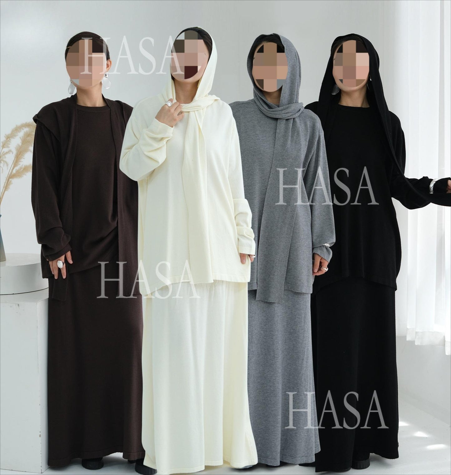 HS6609 Autumn and winter thickened knitted two-piece suit (excluding headscarf)