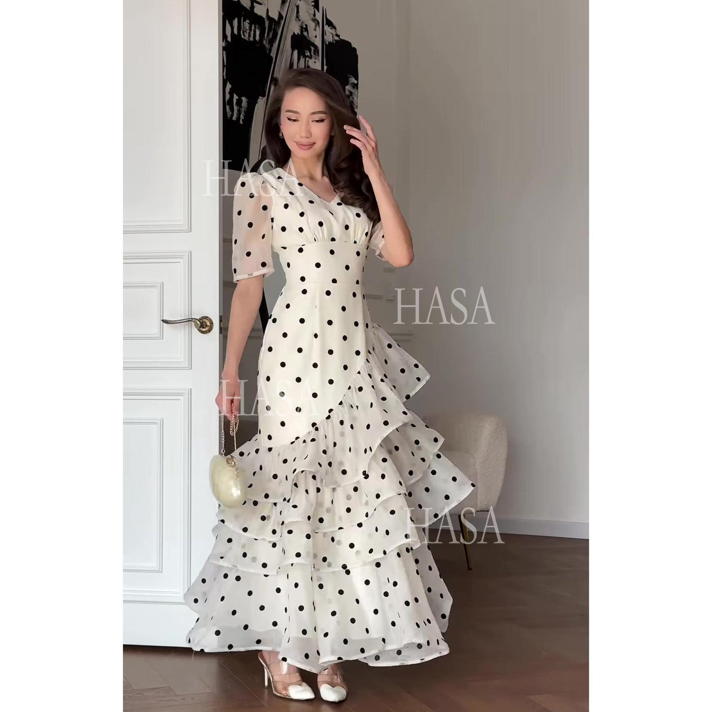 HS6749 Soft Girl Polka Dot Maxi Dress