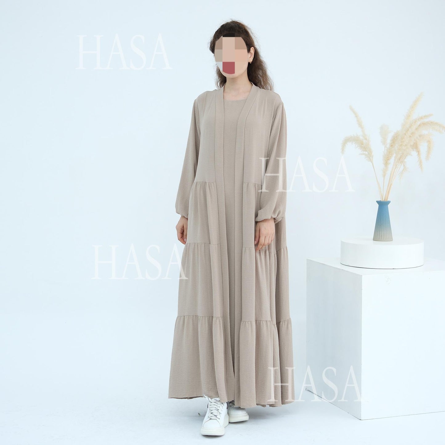 HS6559  Solid Color Loose Robe Dress Two-piece Set