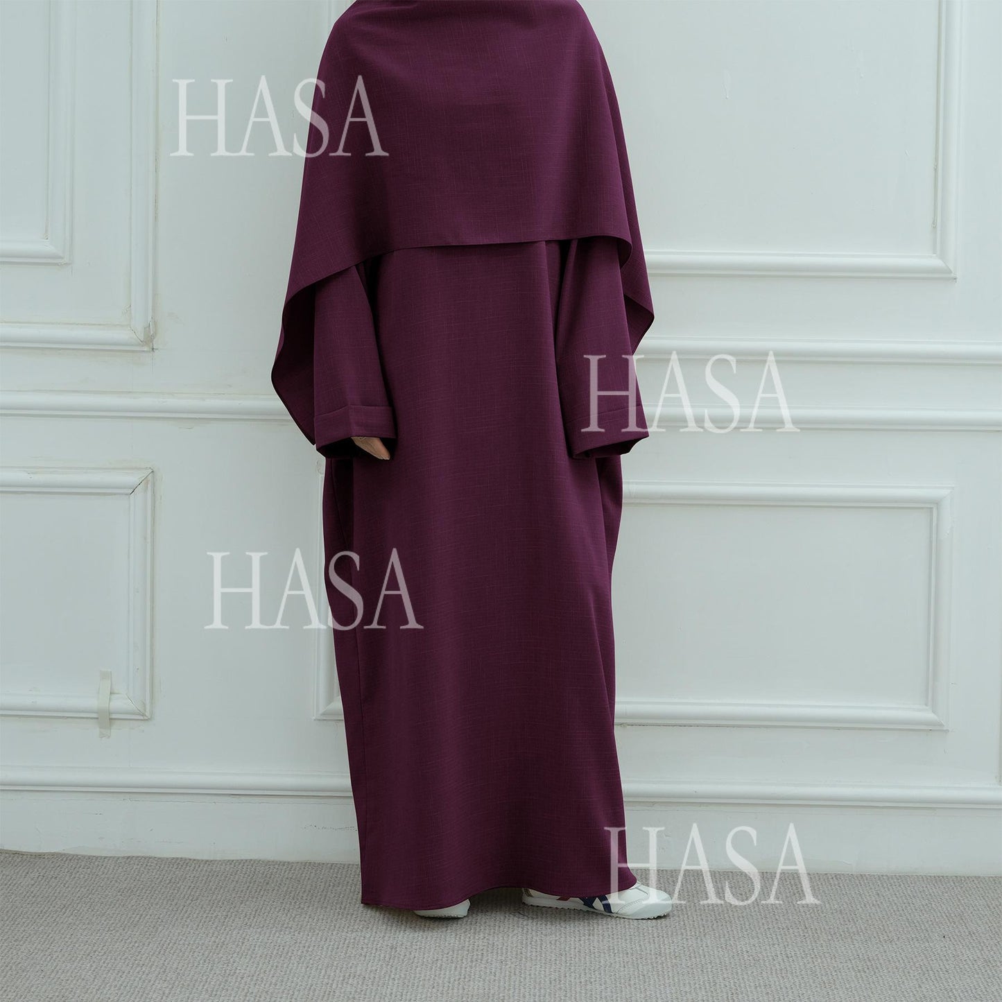 HS6577 Women's Solid Color Two-piece Long Skirt with Shawl Abaya