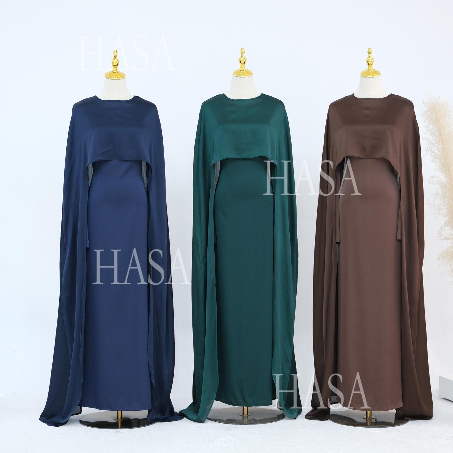 HS5870 Elegant drape two-piece robe dress-Light luxury street style abaya girl