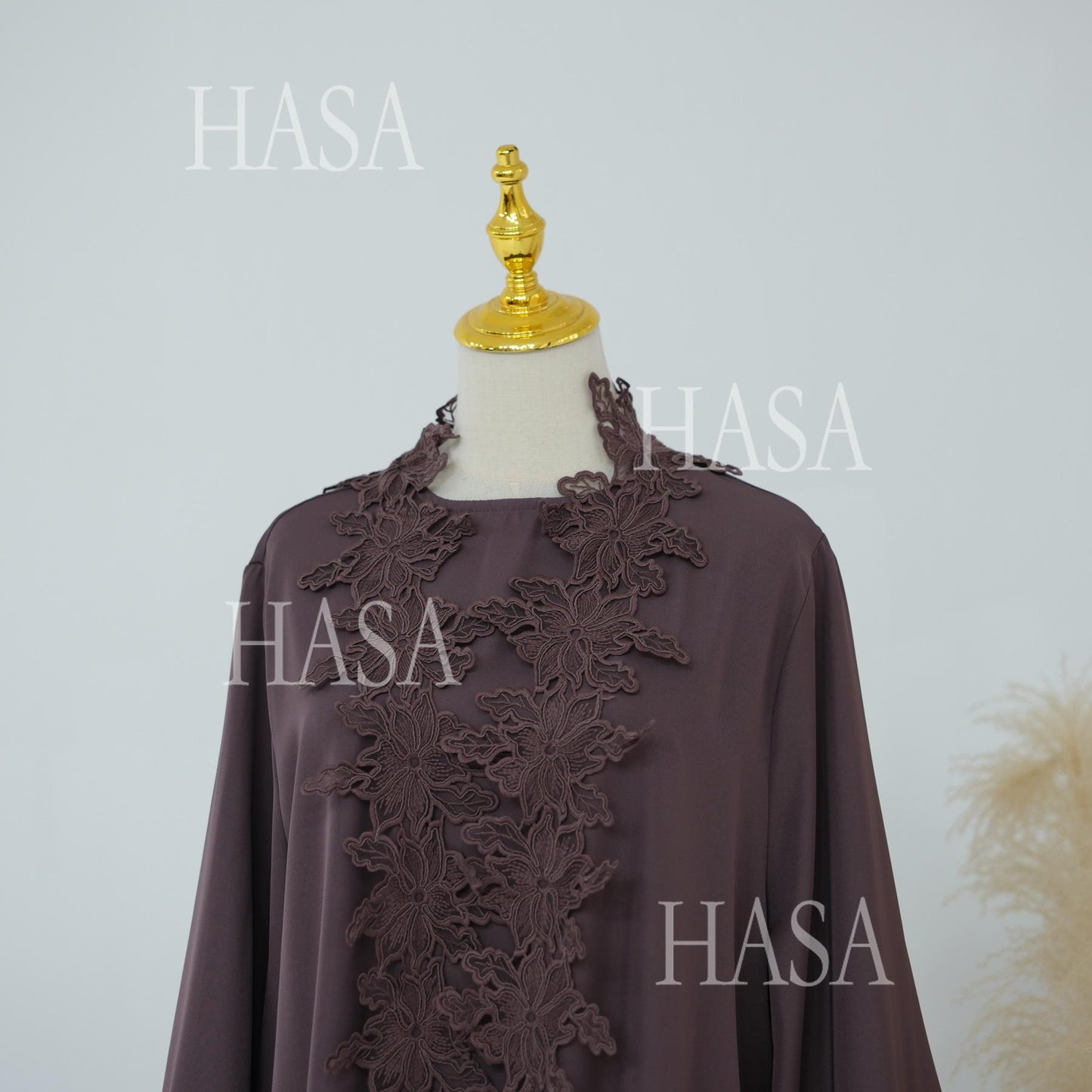 HASA HS6780 Chic Floral Embroidered Open Abaya Two Piece Outfit