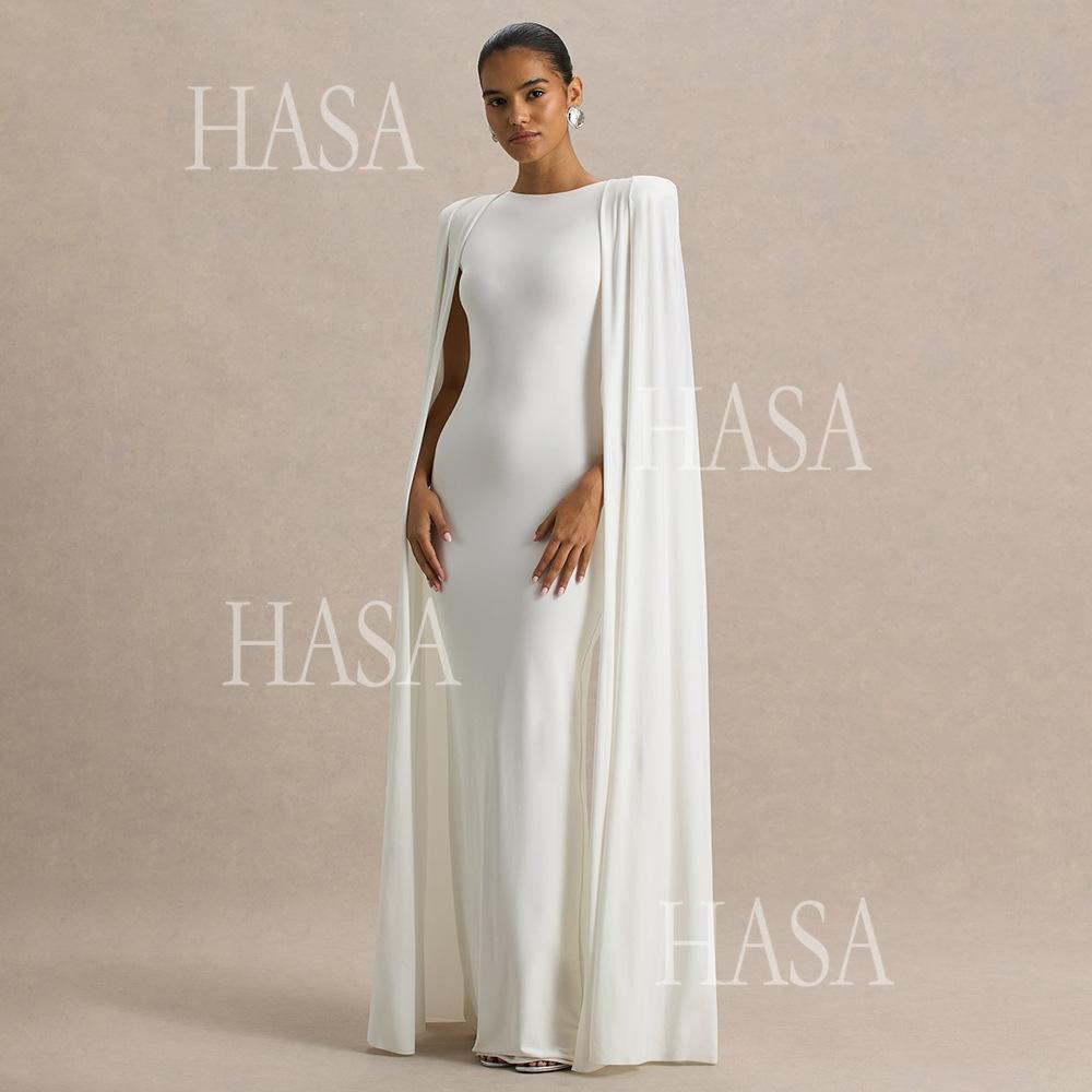 HASA HS6774 Luxury Long Sleeve Cape Style Bodycon Dress