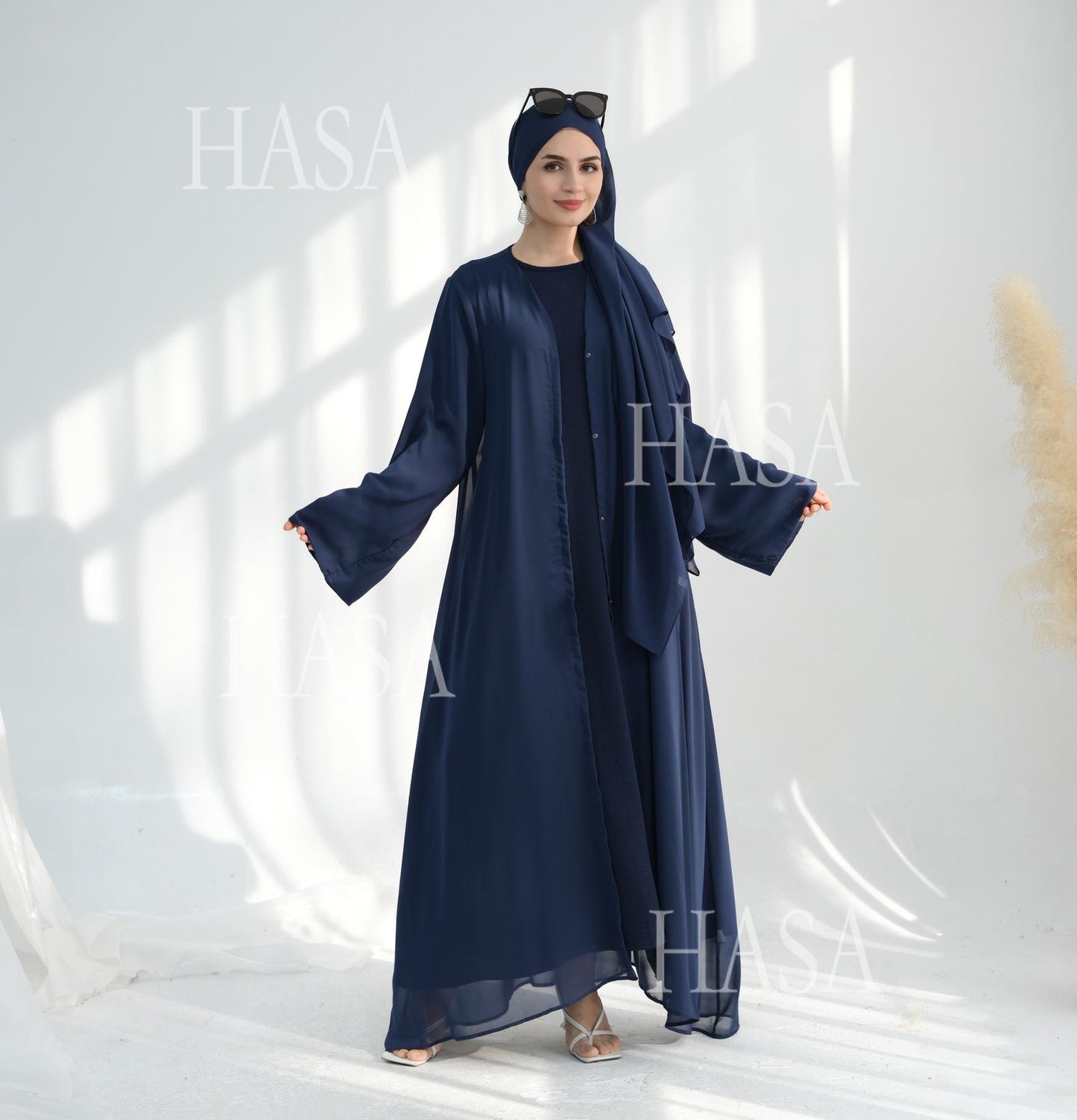 HS6513 Double-layered sleeve chiffon cardigan two-piece robe abaya (headscarf not included)