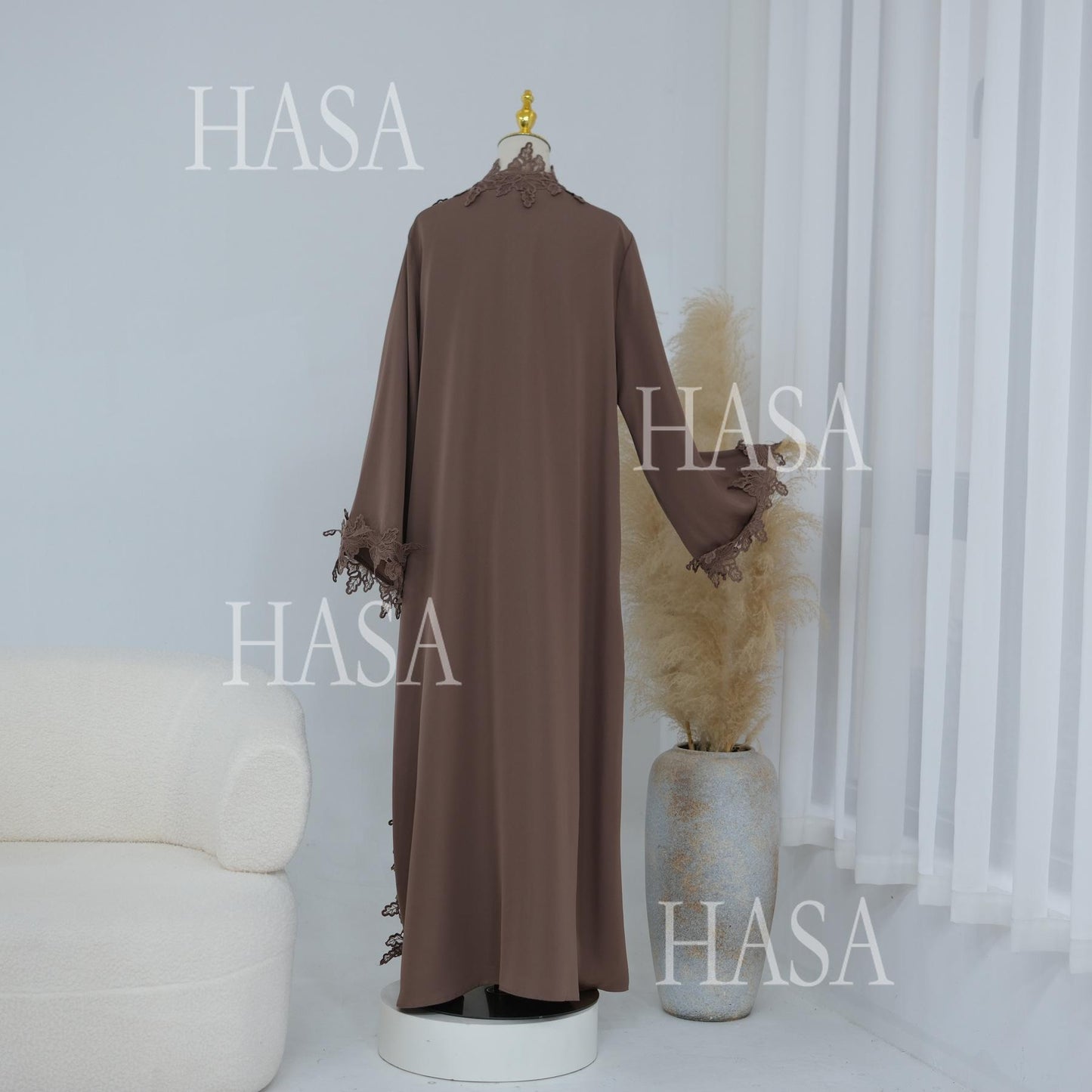 HASA HS6780 Chic Floral Embroidered Open Abaya Two Piece Outfit