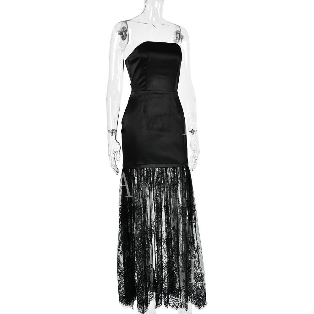 HASA HS6767 Minimal Glam Lace Panel Bodycon Dress