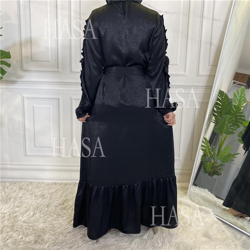 HS6591 Solid Color Turtleneck Long Sleeve Dress with Pleated Waistband