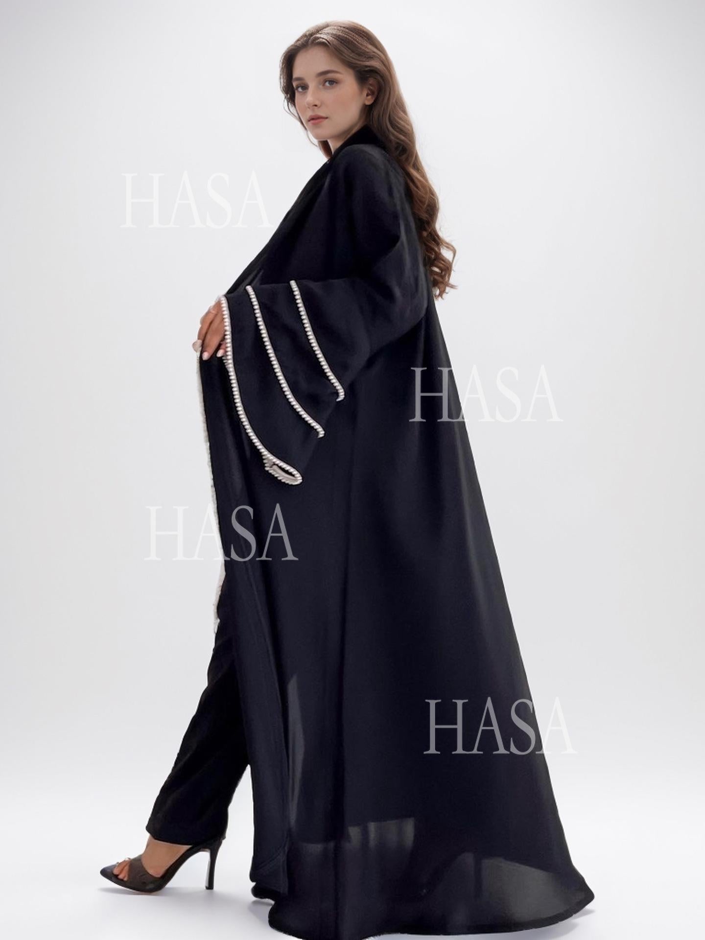 HS6543 Elegant Abaya with Hand-Embroidered Pearl Details