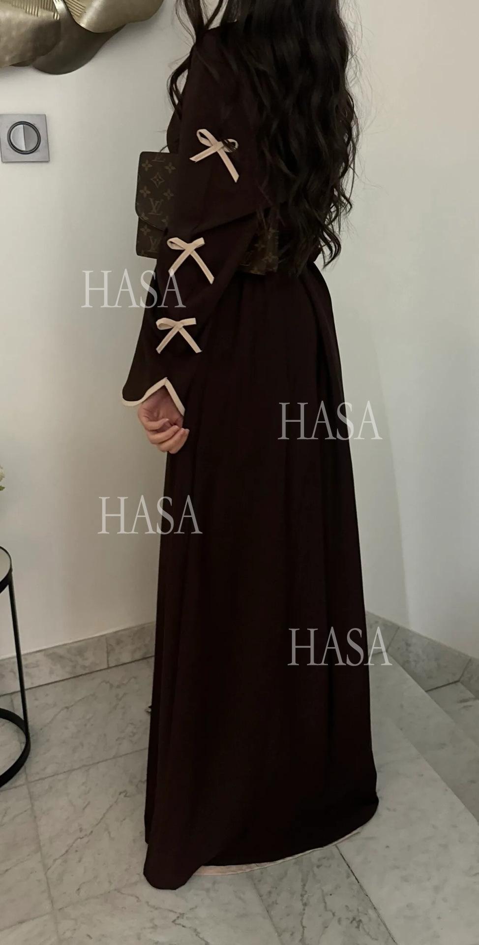 HS5862 Elegant Wavy-edge Bow Robe (with Belt) for A Feminine Look
