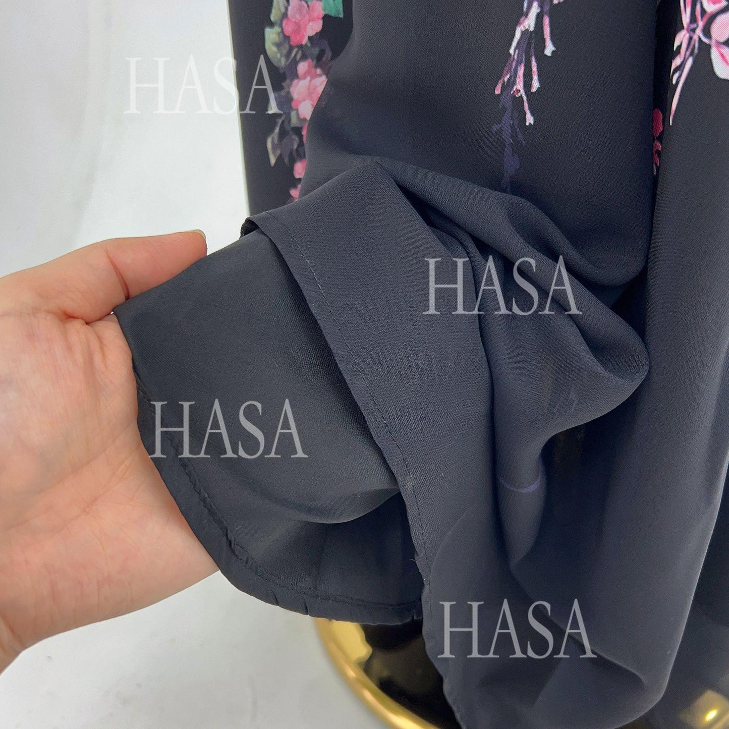 HS6531 Chiffon Printed Ankle-Length Maxi Dress with Long Sleeves