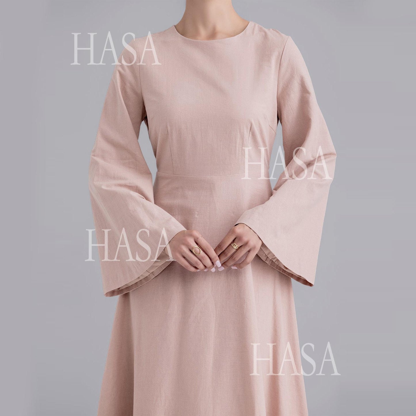 HS6494 Simple Solid Color Linen Bamboo Dress | Lace-Up Design