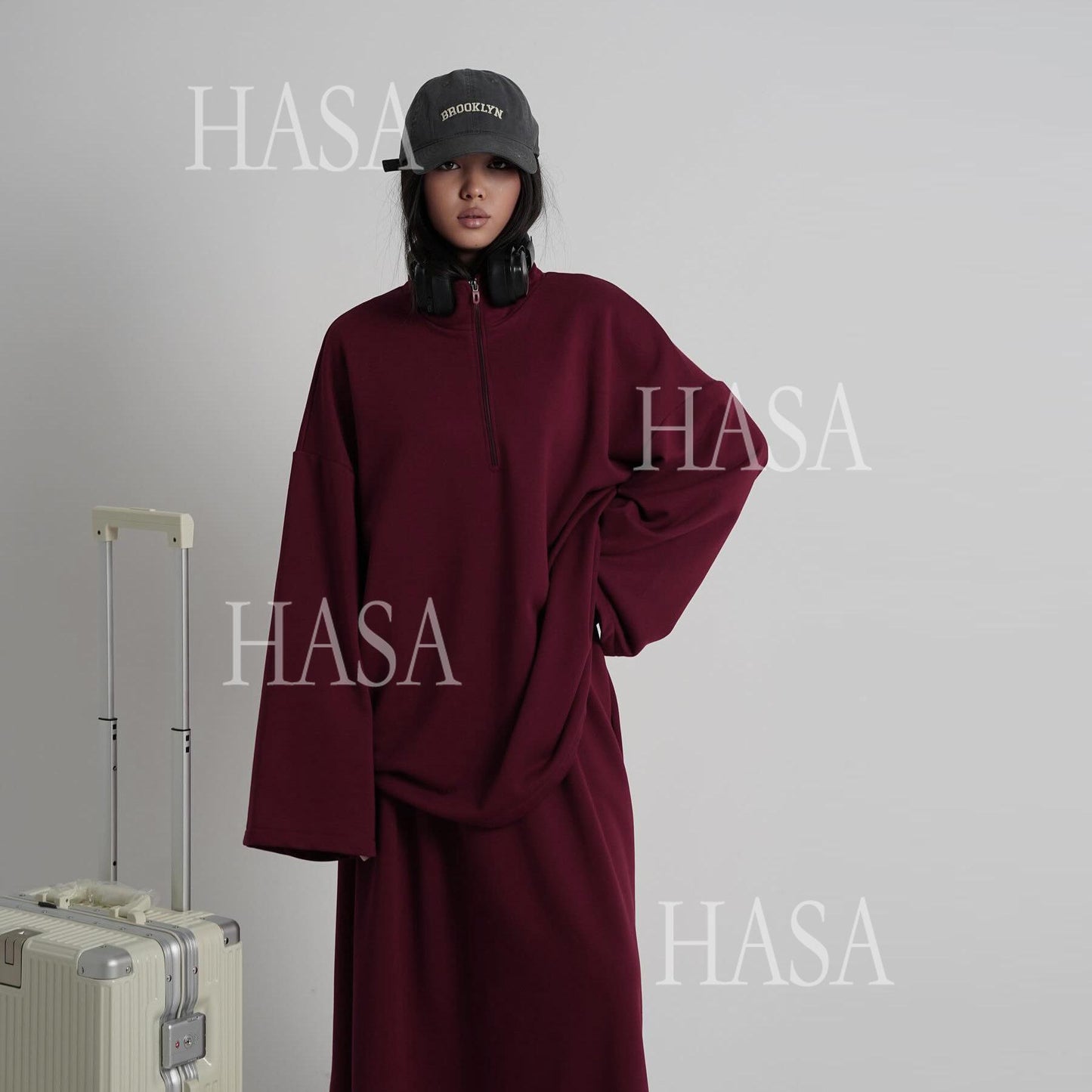 HASA HS6783 Cool Streetwear Maxi Skirt and Loose Top Set