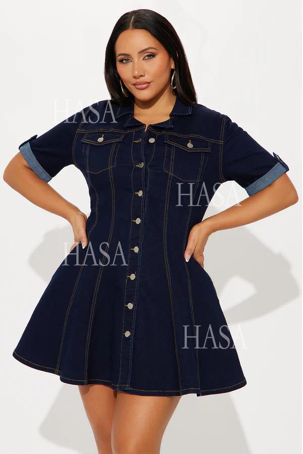 HASA HS6788 Edgy Button Up Denim Dress for Streetwear Party Looks