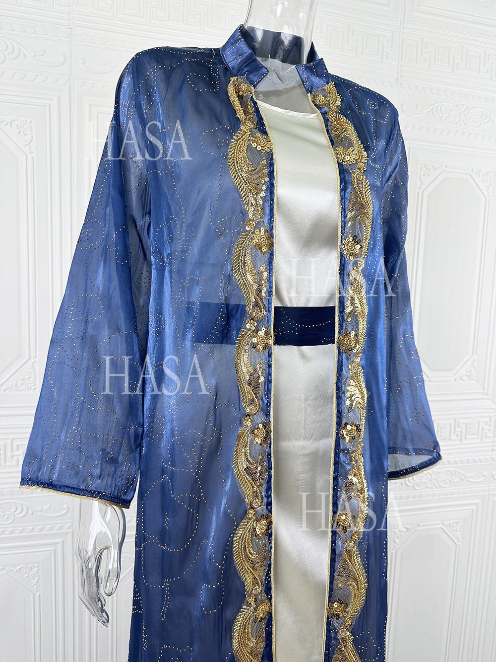 HASA HS6758 Elegant Gold Trim Flowing Maxi Outfit