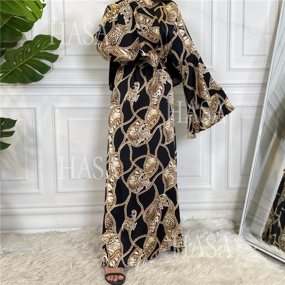 HS6590 Fashionable Printed Loose-fitting Dress with Lace-up Design and Wide Swing