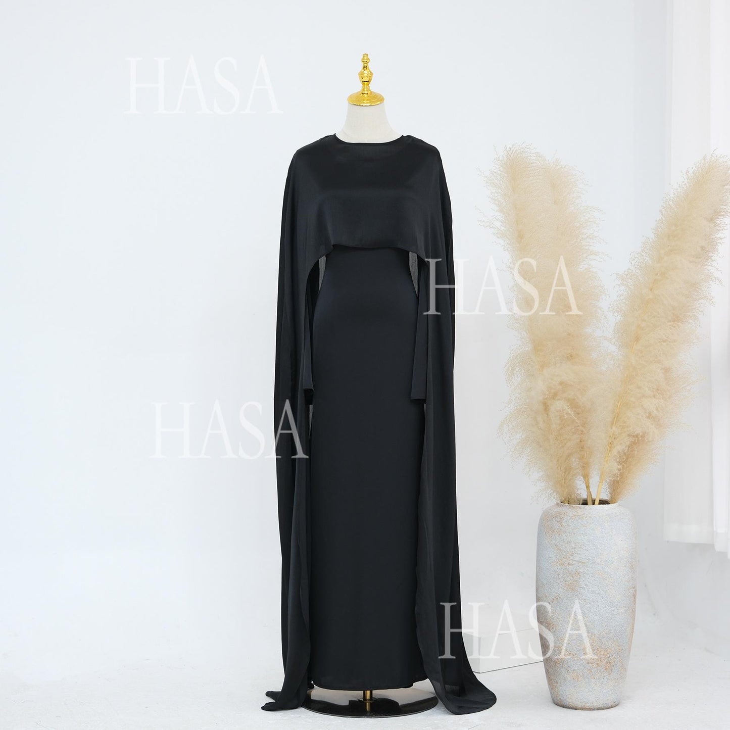 HS5870 Elegant drape two-piece robe dress-Light luxury street style abaya girl