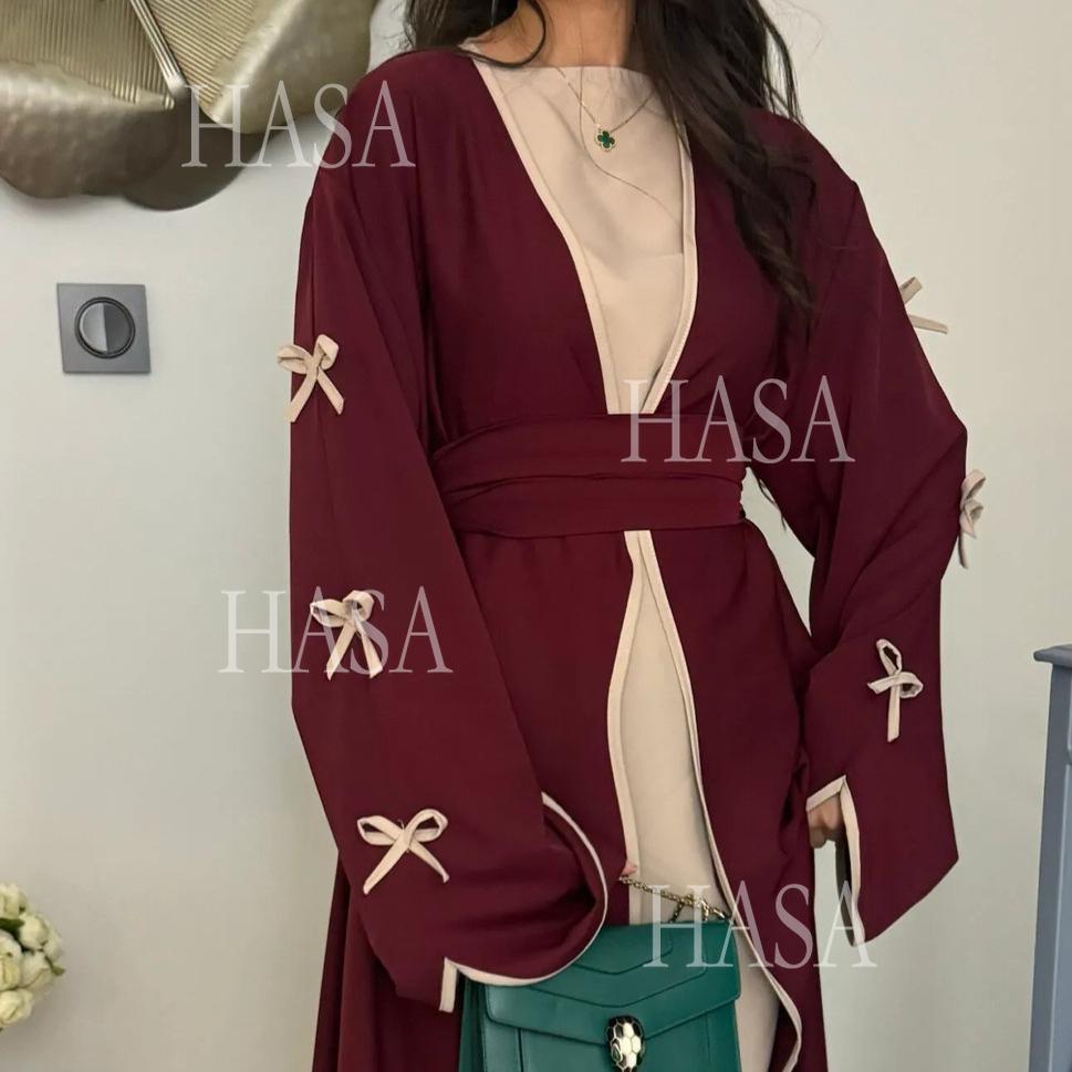HS5862 Elegant Wavy-edge Bow Robe (with Belt) for A Feminine Look