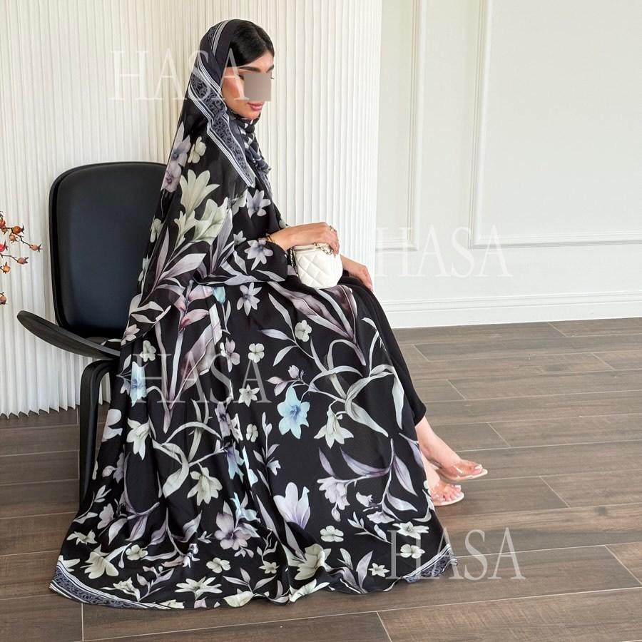 HASA HS6810 Luxury Floral Open Front Abaya Set