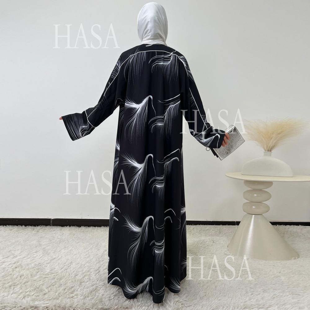 HS6498 Lightweight Printed Long Abaya Suit