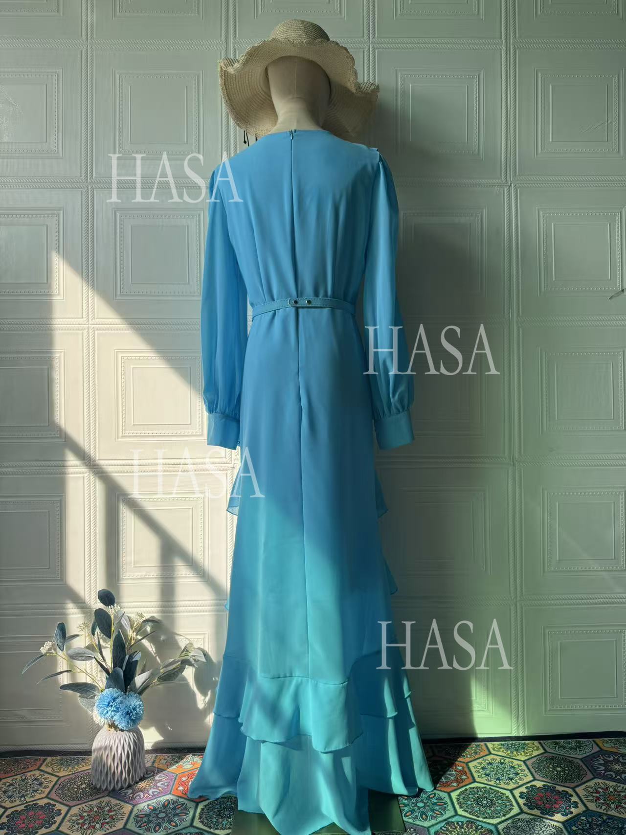 HS6733 Flowy Elegant Maxi Dress with Cascading Ruffles