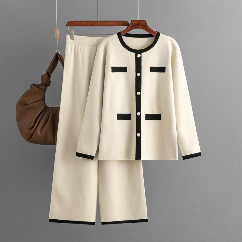 HS0578 Elegant Contrast Trim Knit Two-Piece Set