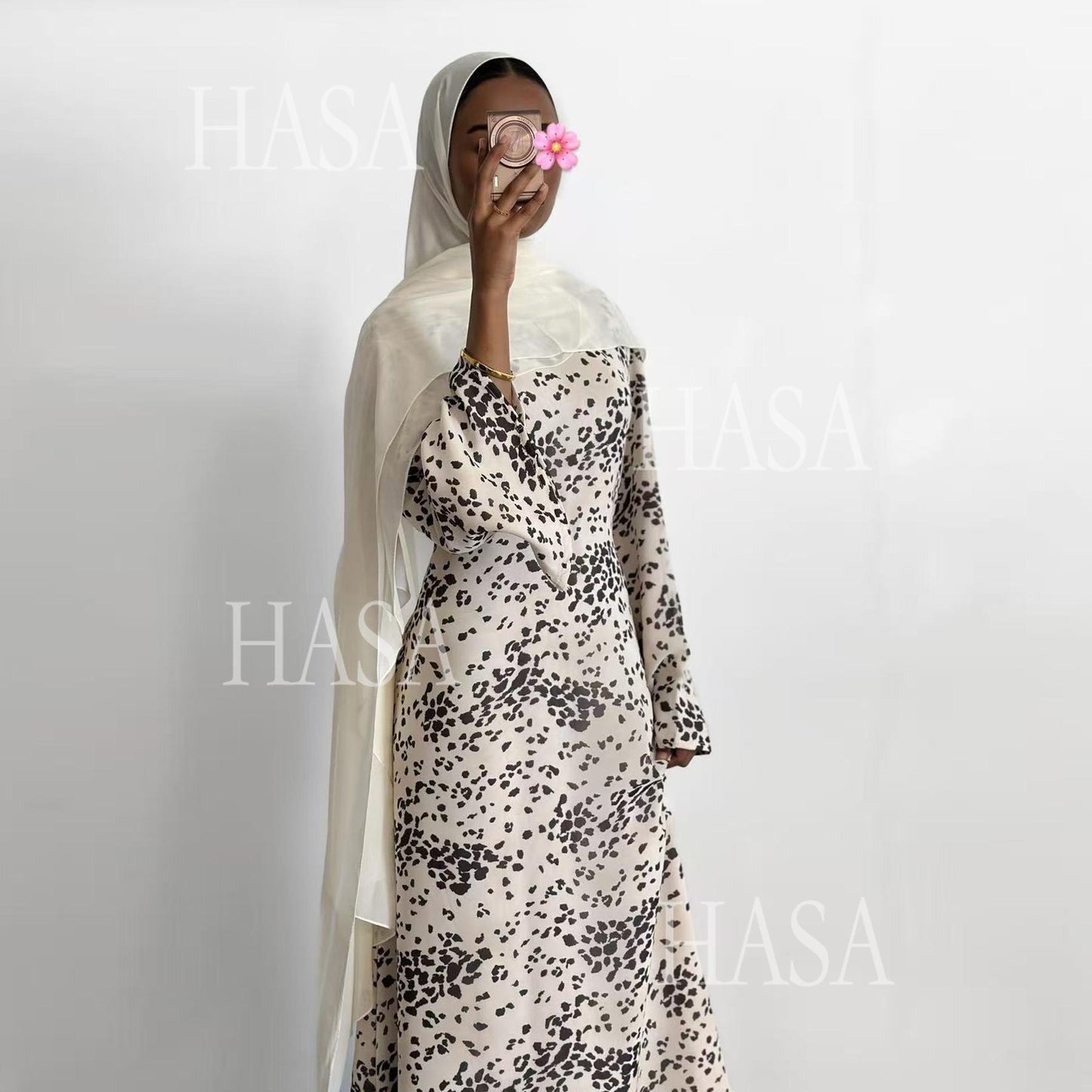 HASA HS6781 Graceful Modest Polka Dot Dress for Everyday Elegance