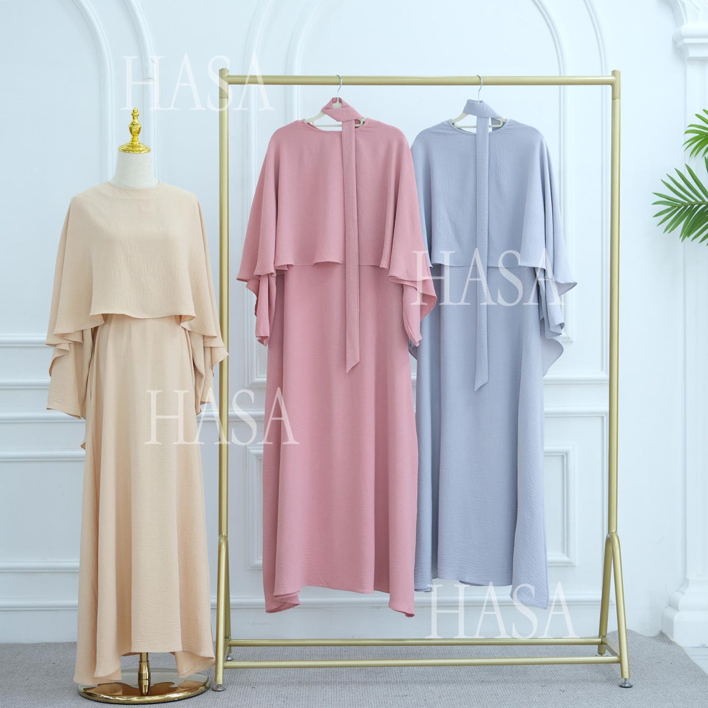 HS6532 Slim-fit waist cape robe two-piece set