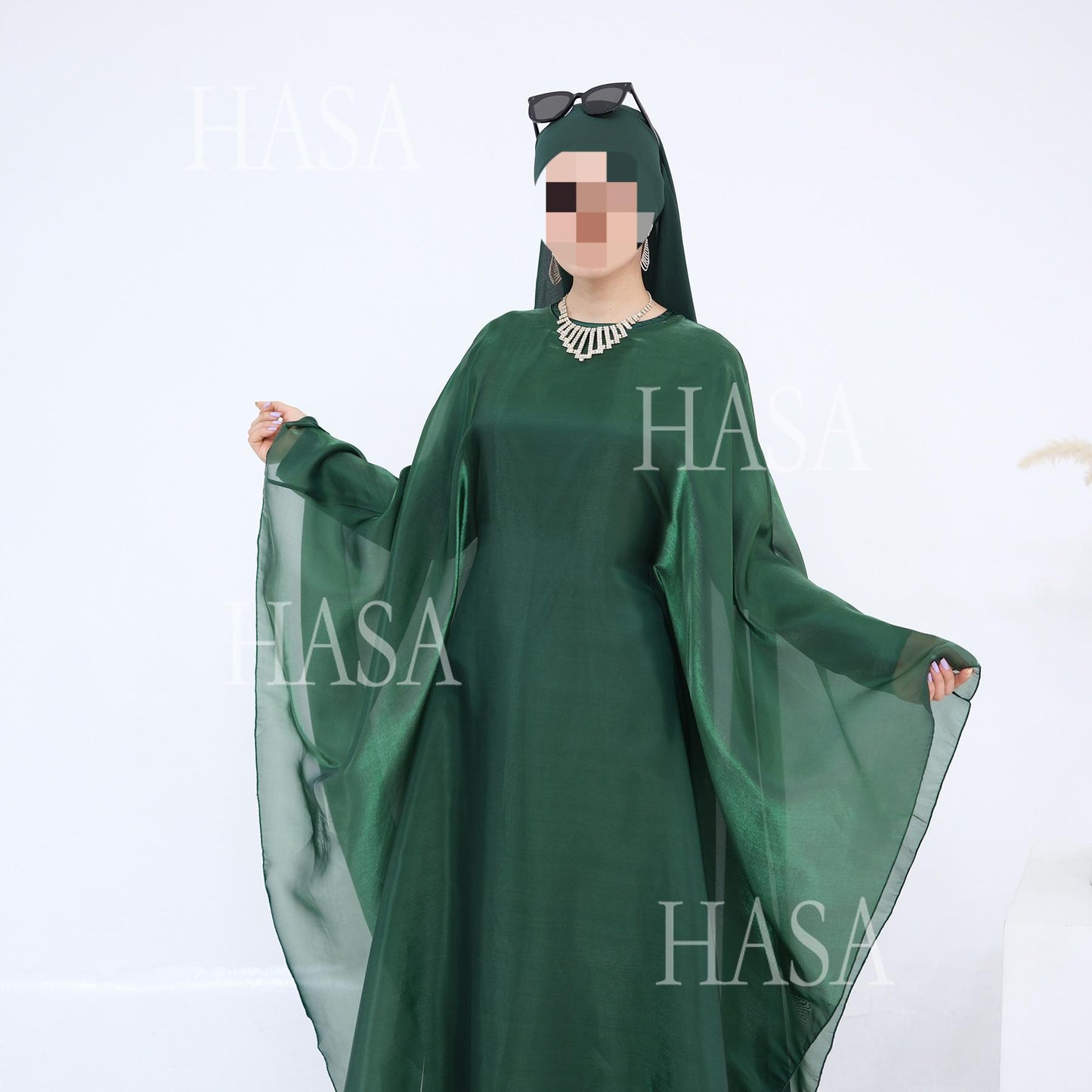 HS6524 Elegant two-piece solid-color robe and dress with optional headscarf