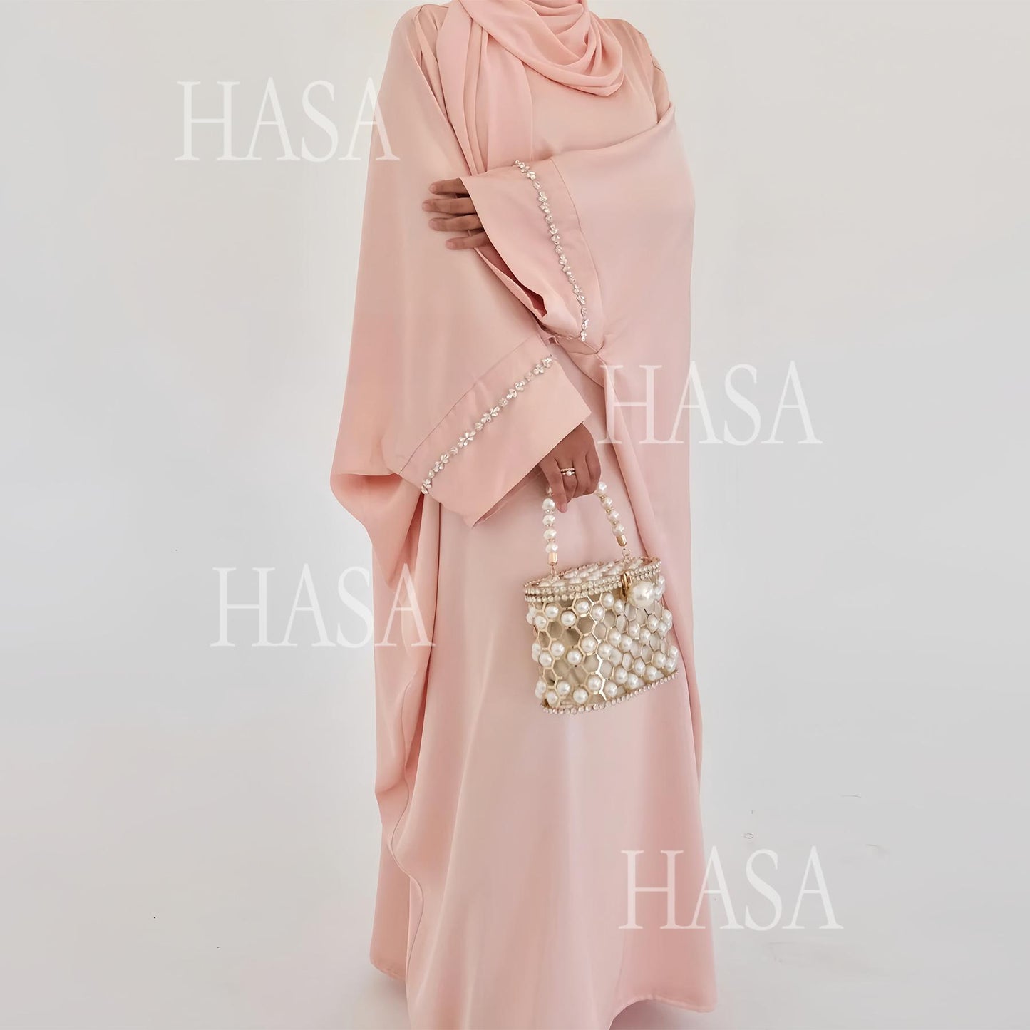 HS5882 A Cardigan Dress with Exquisite Hot Diamond Embellishment and Elegant Details closed abayas