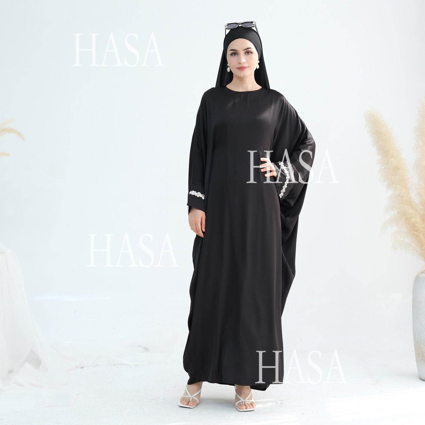 HS5882 A Cardigan Dress with Exquisite Hot Diamond Embellishment and Elegant Details closed abayas