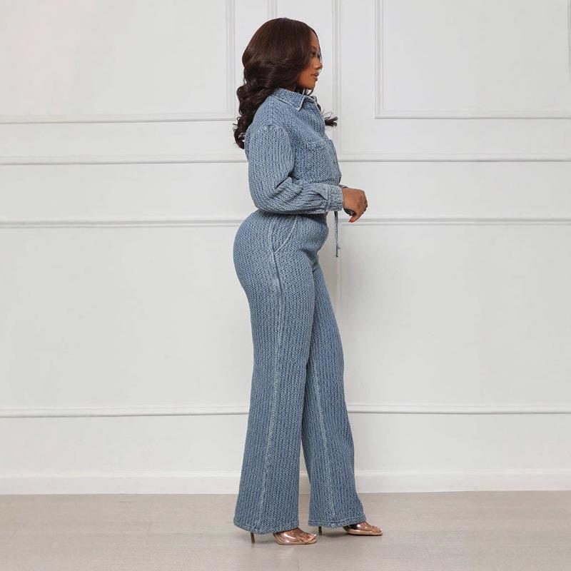 HS6303 Fashion, Long Sleeve Pants, Denim Women's Two-piece Set