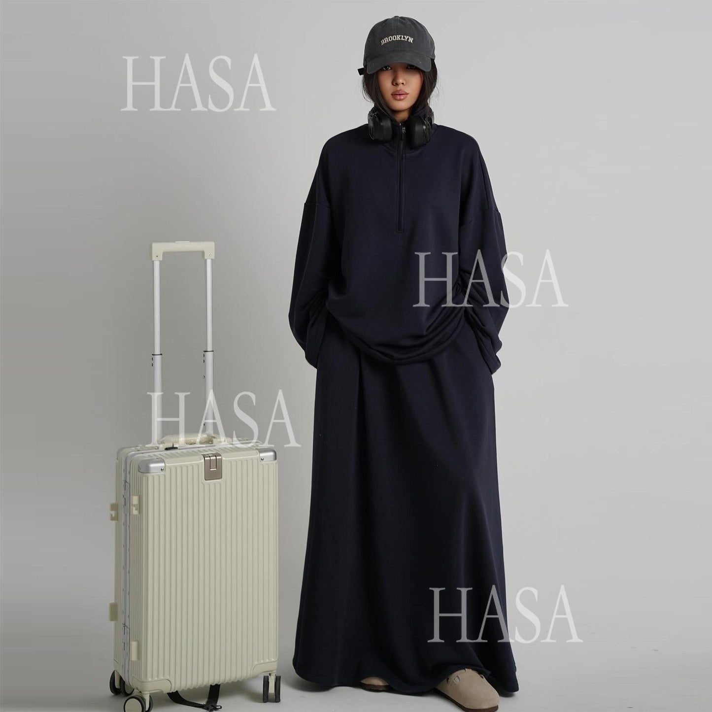 HASA HS6783 Cool Streetwear Maxi Skirt and Loose Top Set