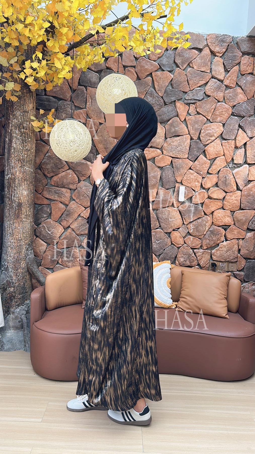 HS6566 Long-sleeved Printed Batwing Sleeve Loose Dress