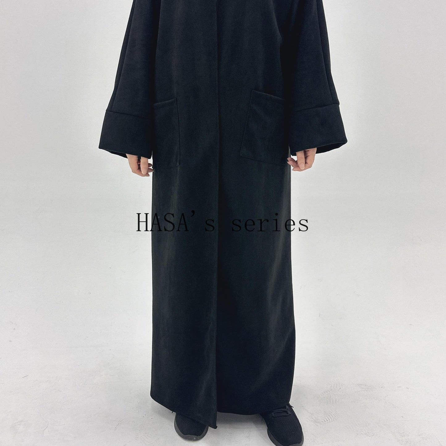 HS5148 Suede-textured, Simple Cardigan-style Long Robe, A Loose and Comfortable Dress for Autumn and Winter.