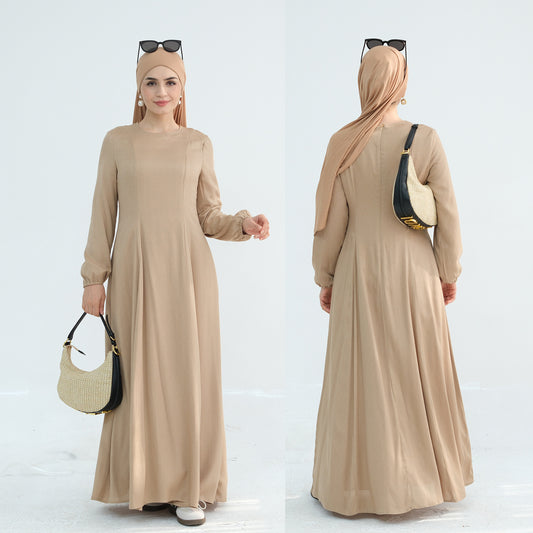 HS6632 Double Lined Simple Long Sleeve Dress