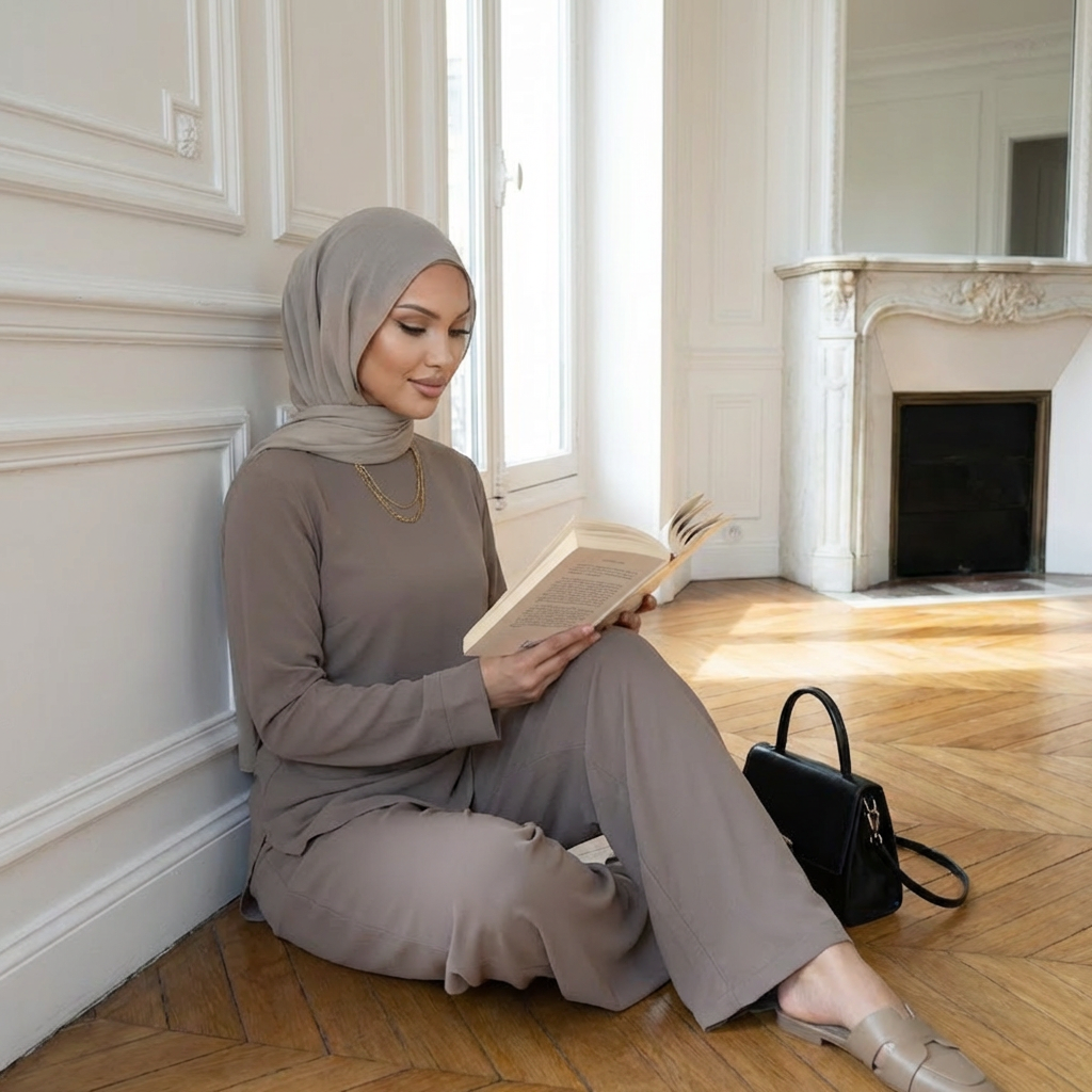 HS6614 Modest Nida Two-Piece Set with Waist Tie & Pocket Trousers