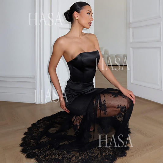 HASA HS6767 Minimal Glam Lace Panel Bodycon Dress