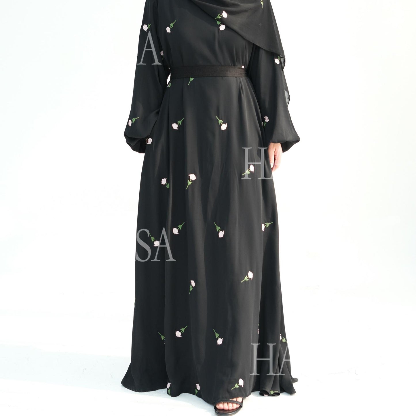 HS5871 Flower Embroidered Two-piece Dress | Elegant Swing + Belt Design