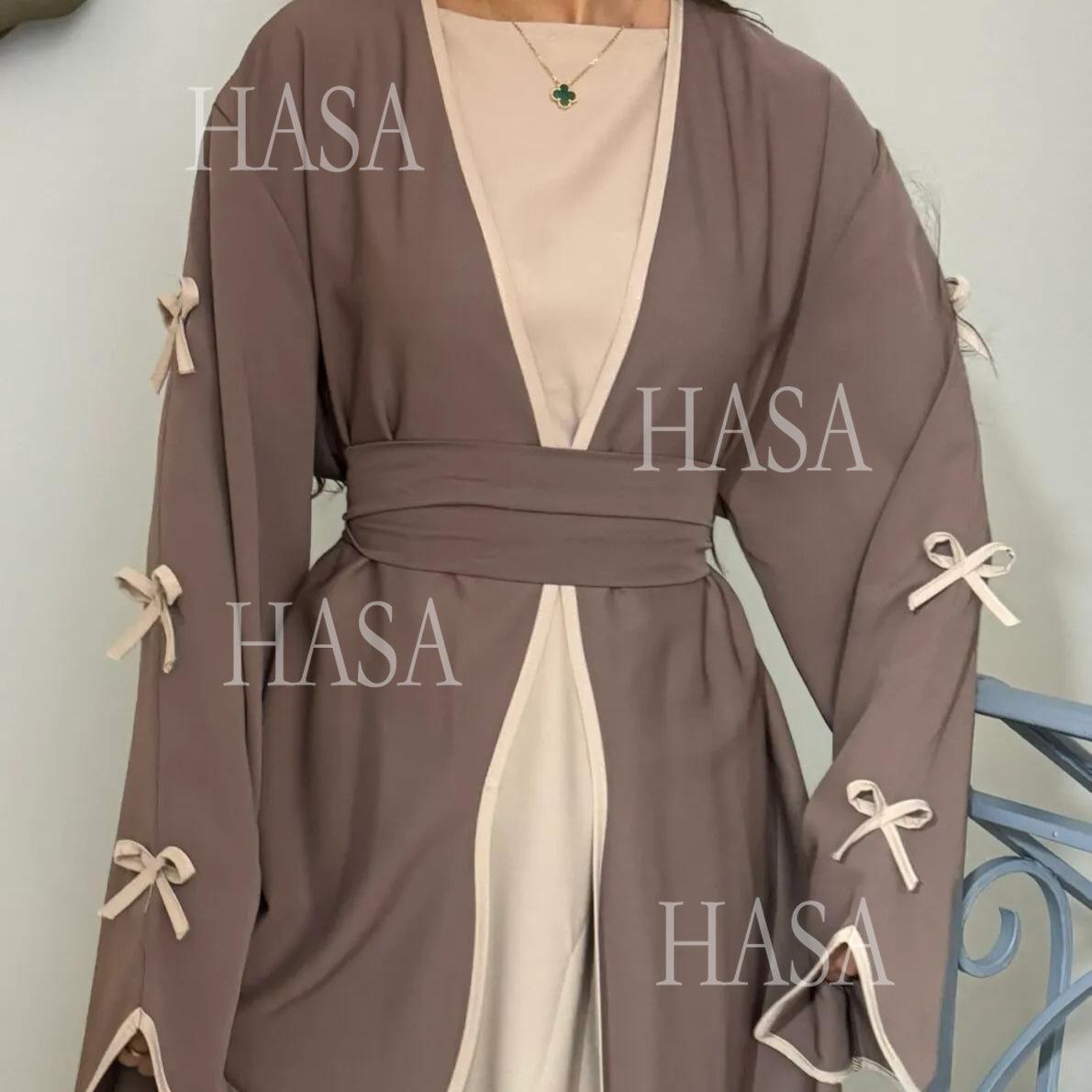 HS5862 Elegant Wavy-edge Bow Robe (with Belt) for A Feminine Look