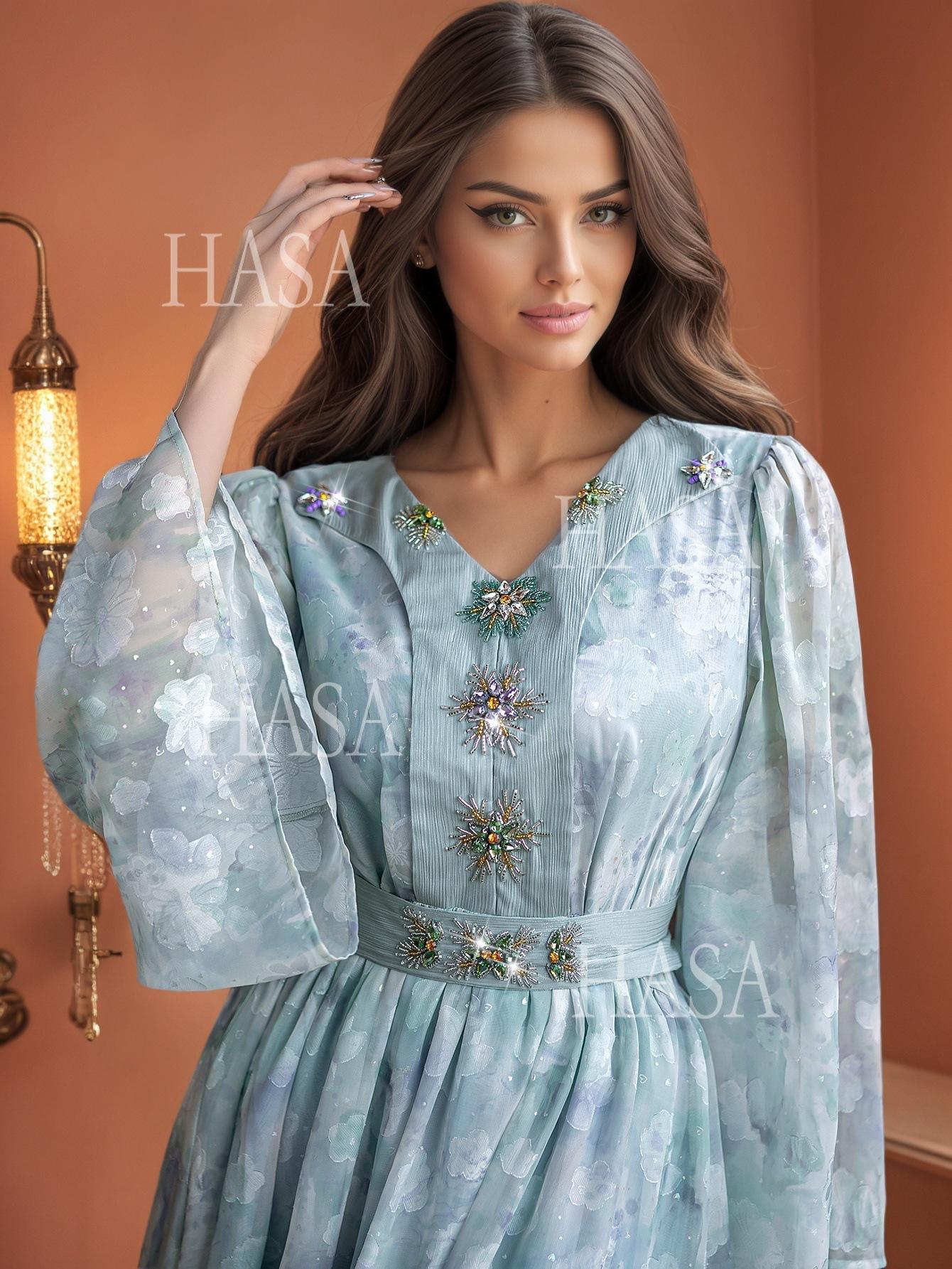 HASA HS6776 Soft Blue Occasion Maxi Dress