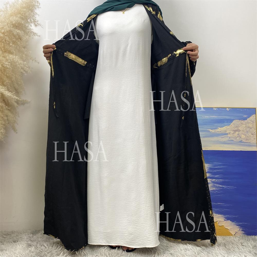 HS6589 Gold-stamped long cardigan with a flowing design