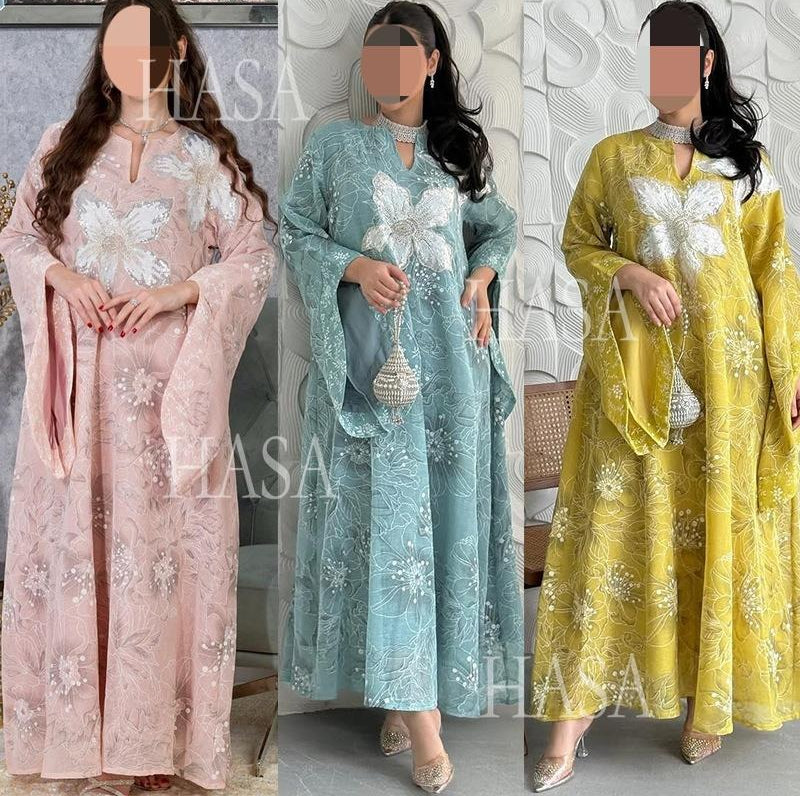 HS6639 Floral Appliqué Embroidered Long Dress