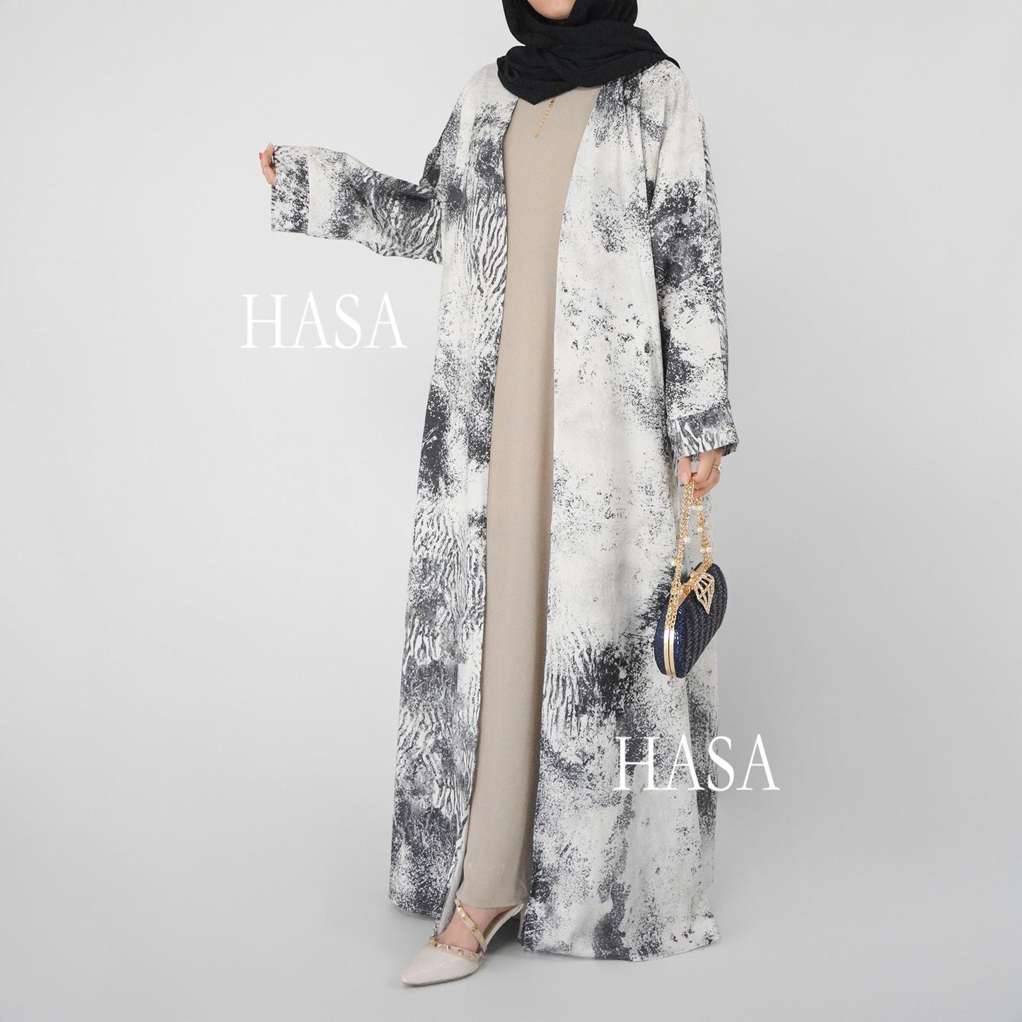 HS6322 Elegant Lightweight Printed Long Cardigan(Abaya Size 52-54)