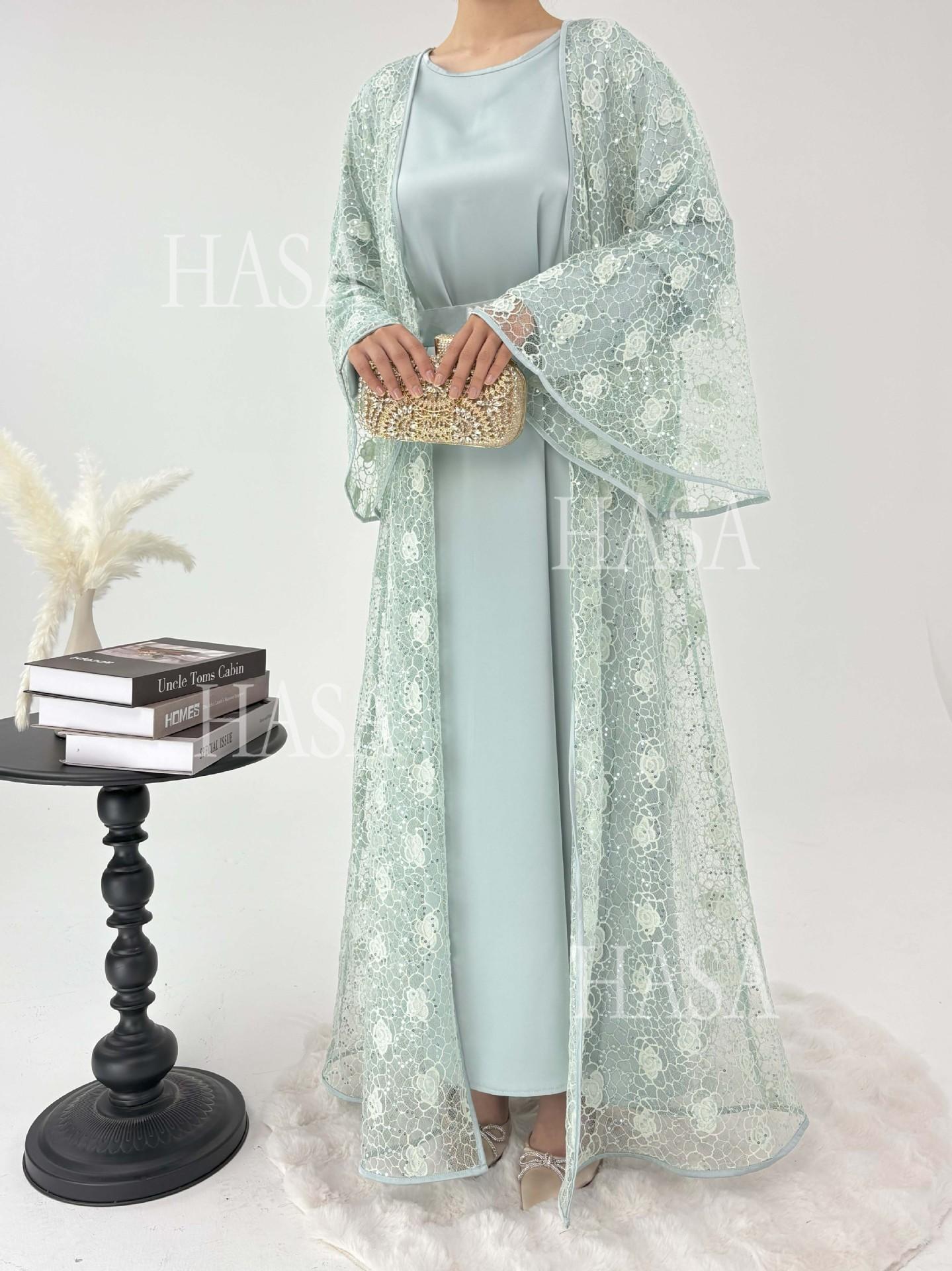 HS6482 Soft Lace Maxi Dress Set, Simple Loose Design
