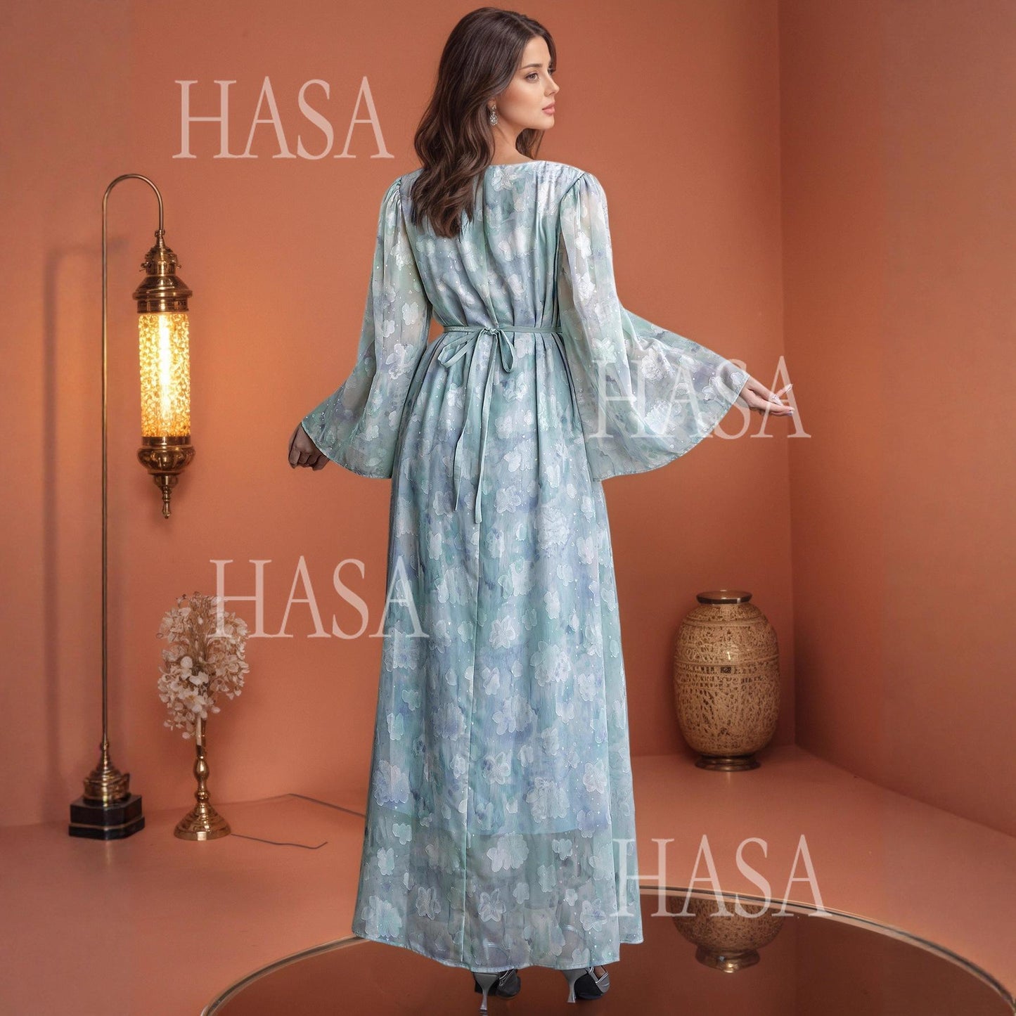 HASA HS6776 Soft Blue Occasion Maxi Dress