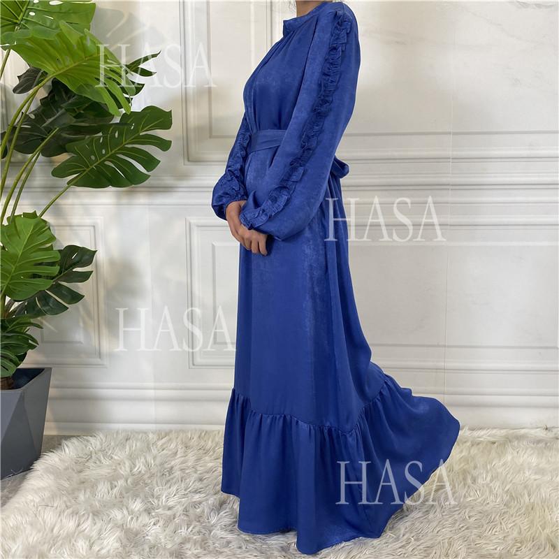HS6591 Solid Color Turtleneck Long Sleeve Dress with Pleated Waistband