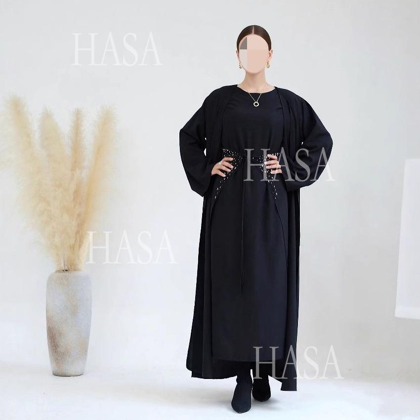 HS6578 Women's Solid Color Three-piece Robe Set (long Skirt + Skirt + Cardigan Jacket)