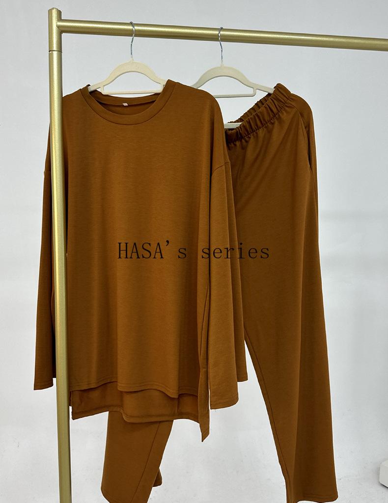 HS5488 Fashionable and Comfortable Loose Two-piece Suit - Simple Solid Color Design two  piece co  ords